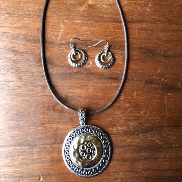 Gold and Silver Necklace and Earrings Set - Picture 1 of 3